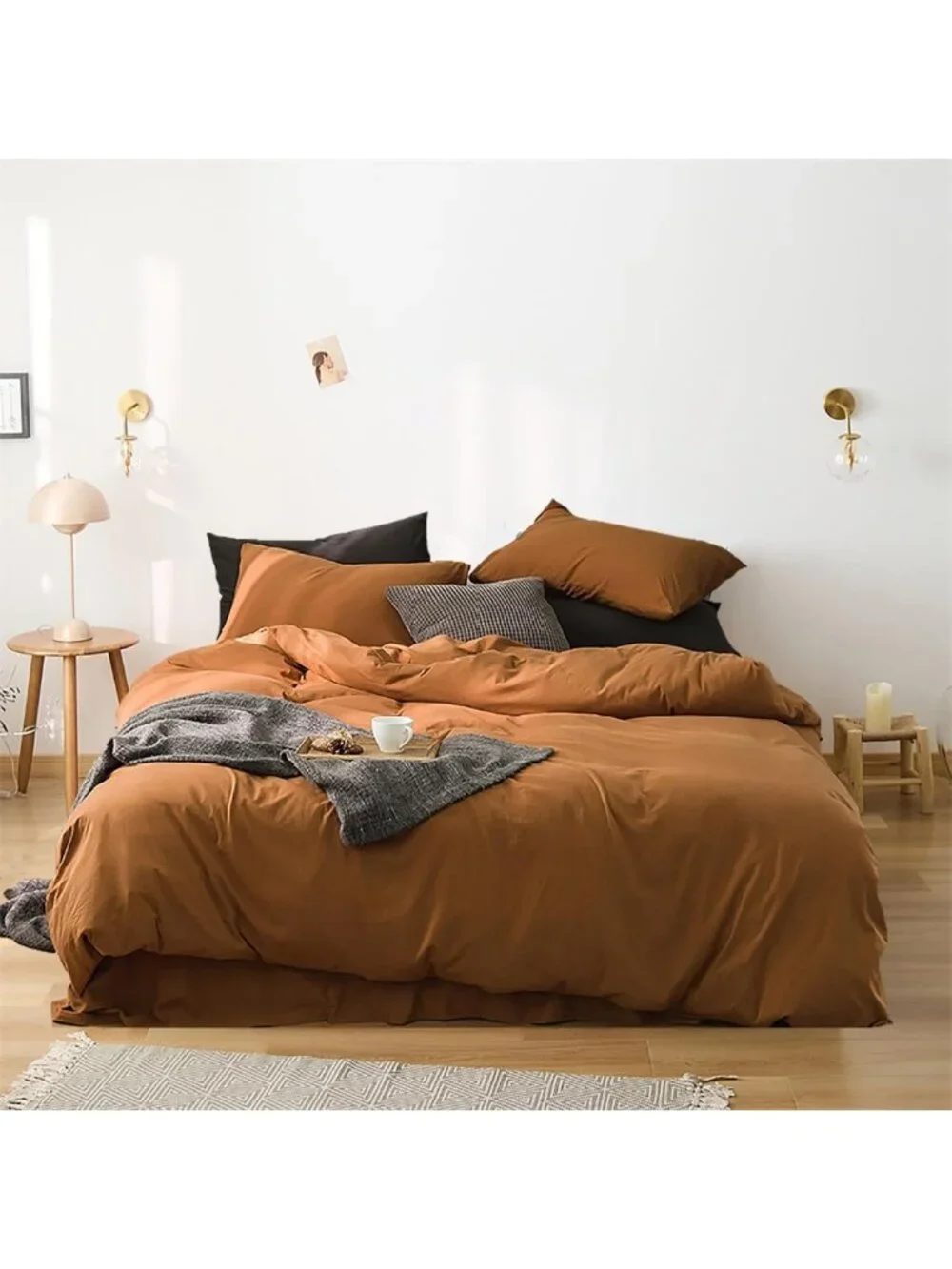 Cozy King Pumpkin Color Comforter Set - Soft Burnt Orange Bedding with 2
